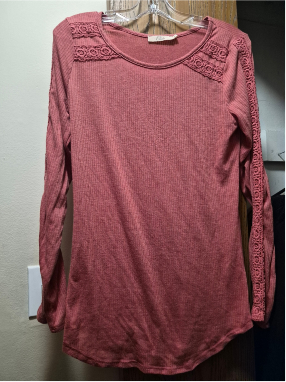 Elodie Long Sleeve Waffle Knit Tee Dusty Rose Size L
